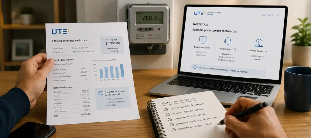 Cómo reclamar una factura de UTE incorrecta y cuándo corresponde una refacturación